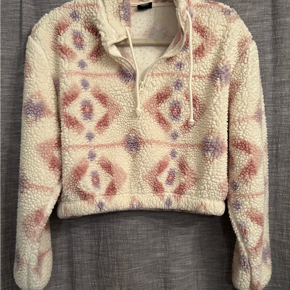 PACSUN Small Cozy Patterned Sherpa Pullover Quarter Zip